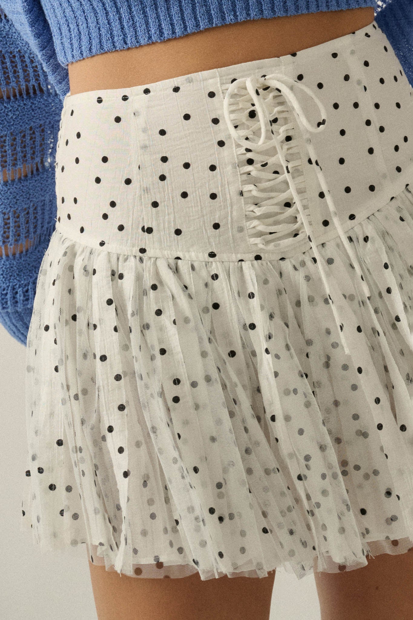Bright Spot Polka Dot Lace-Up Drop-Waist Mini Skort