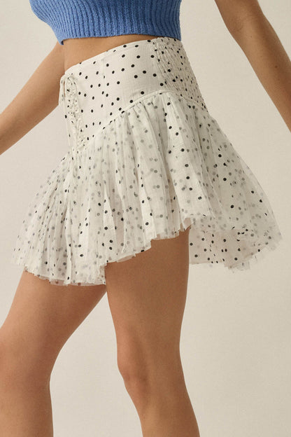 Bright Spot Polka Dot Lace-Up Drop-Waist Mini Skort