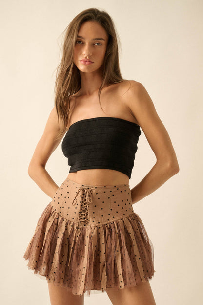 Bright Spot Polka Dot Lace-Up Drop-Waist Mini Skort