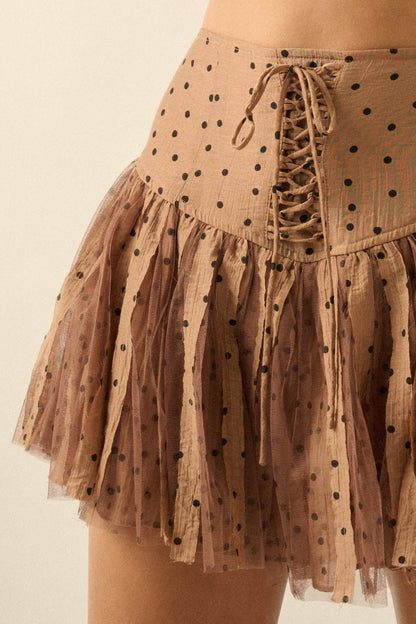 Bright Spot Polka Dot Lace-Up Drop-Waist Mini Skort