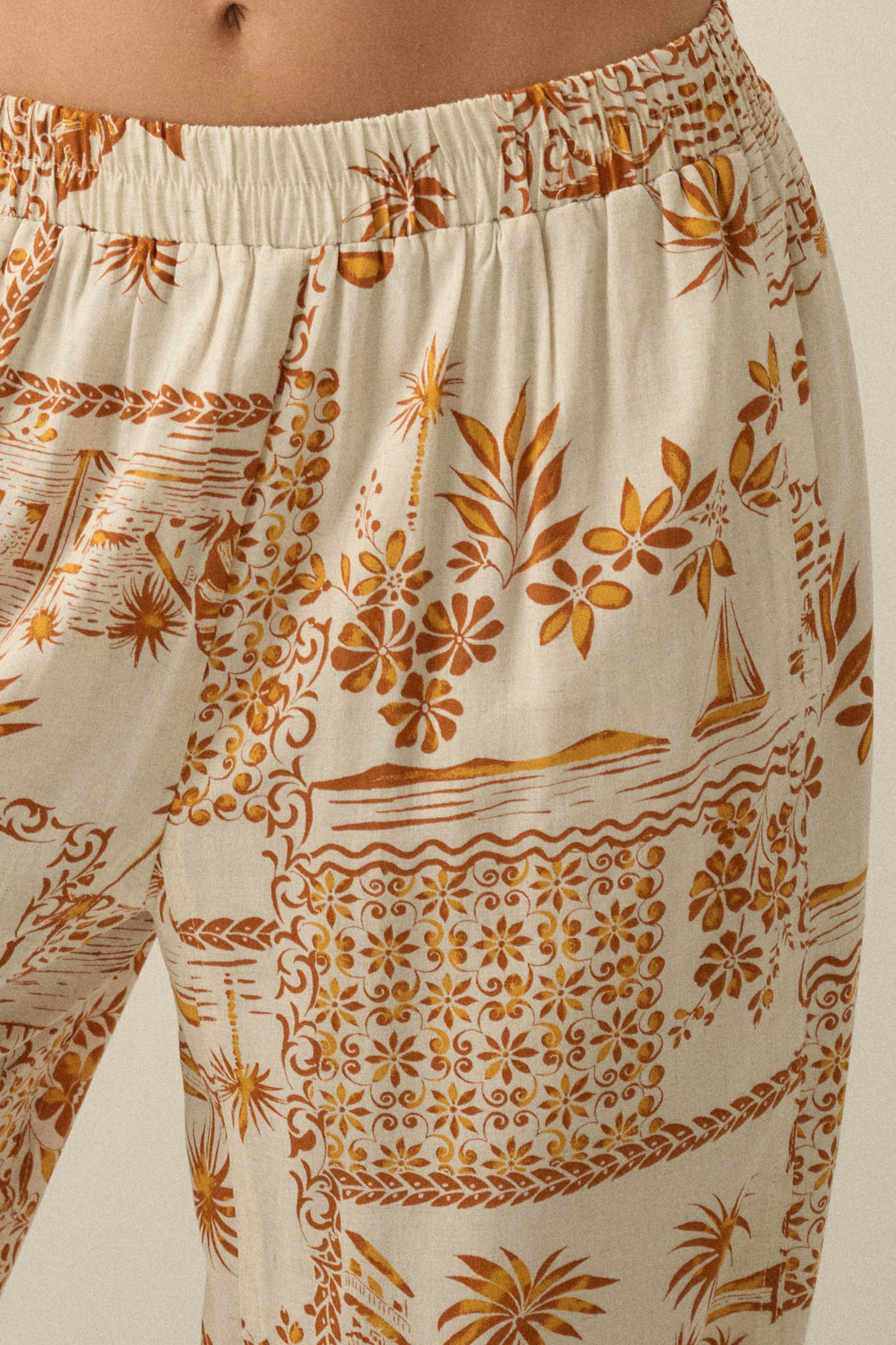 Fantasy Island Tropical-Print Wide-Leg Pants