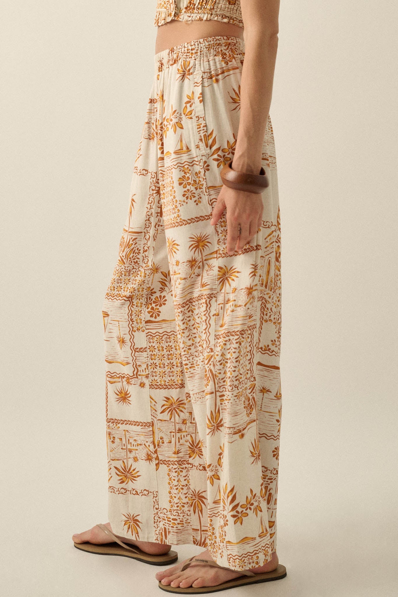 Fantasy Island Tropical-Print Wide-Leg Pants