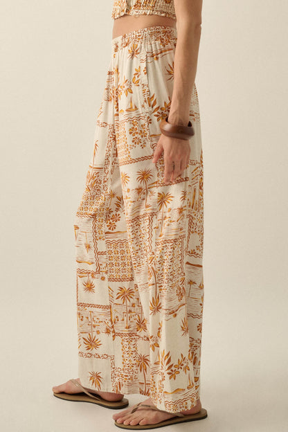 Fantasy Island Tropical-Print Wide-Leg Pants