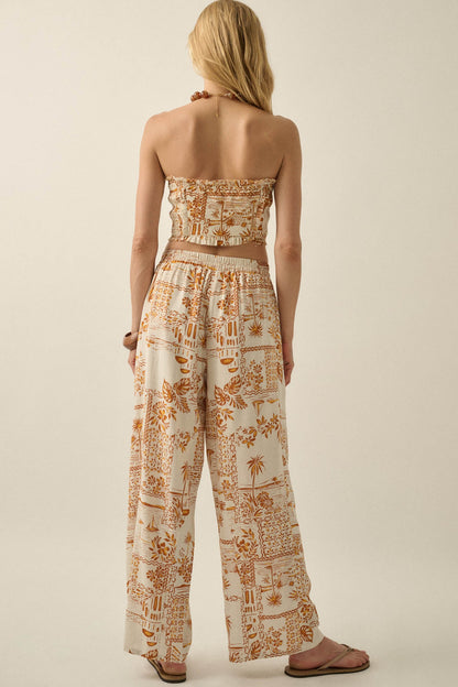 Fantasy Island Tropical-Print Wide-Leg Pants