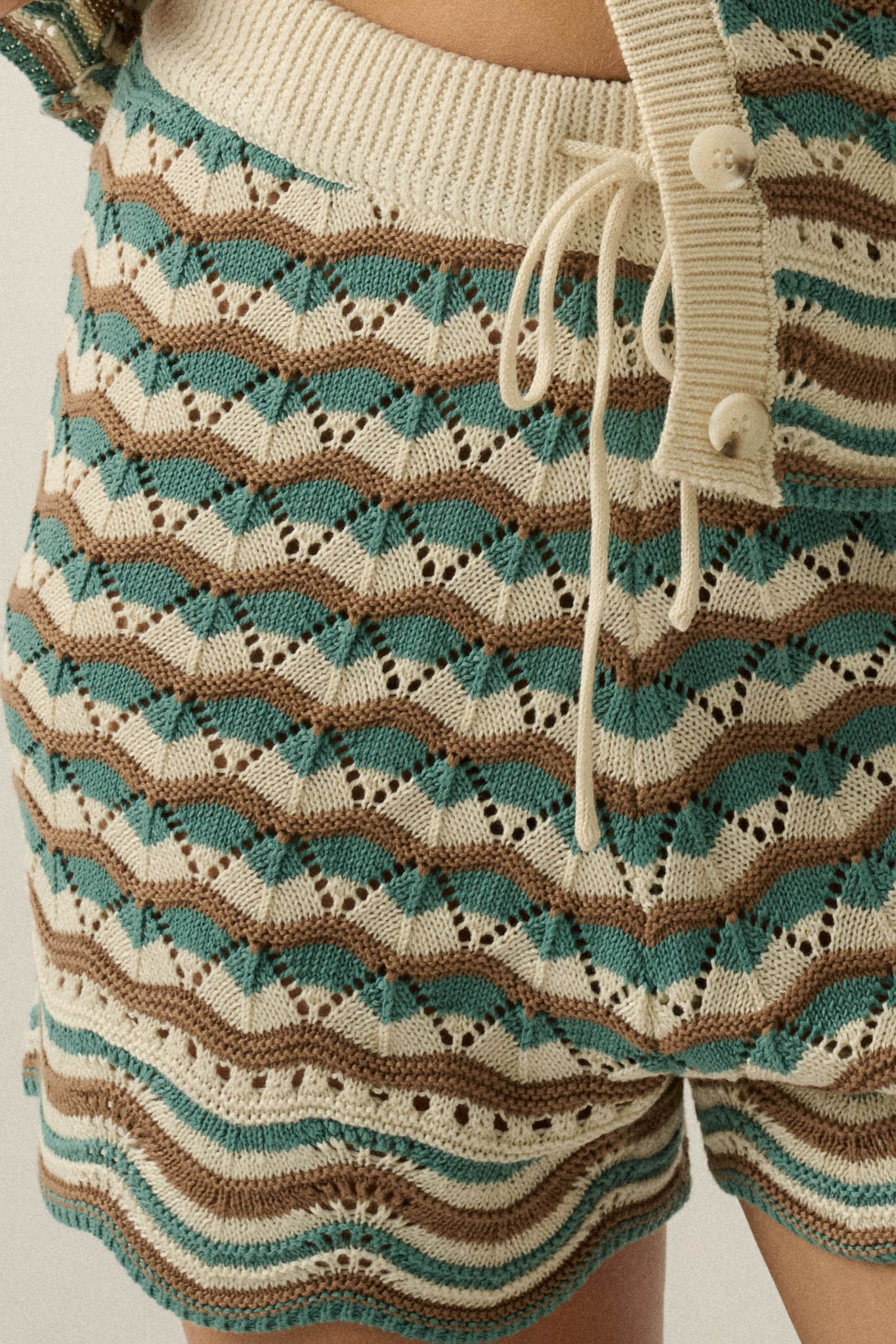 New Wave Striped Crochet-Knit Sweater Shorts