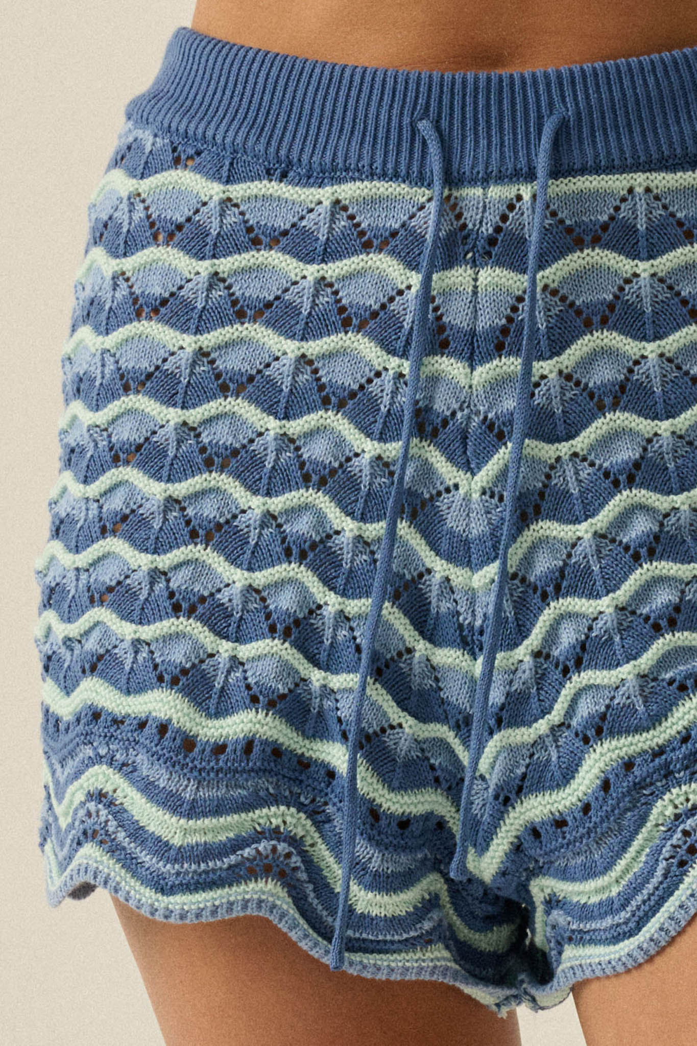 New Wave Striped Crochet-Knit Sweater Shorts