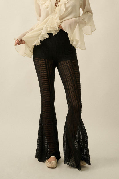 Living Beautifully Floral Lace High-Waist Flare Pants