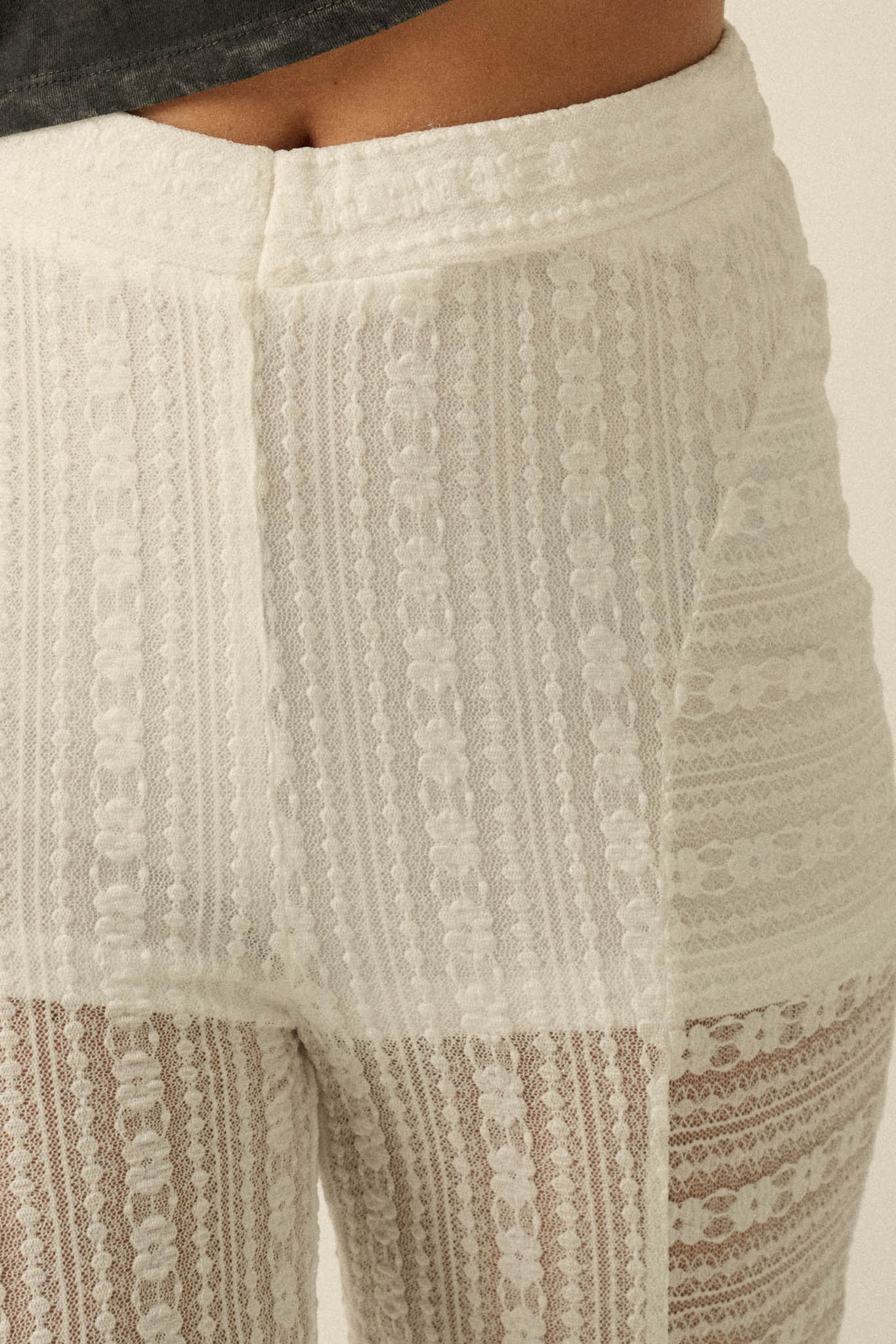 Living Beautifully Floral Lace High-Waist Flare Pants