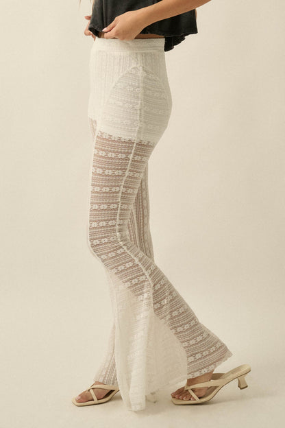 Living Beautifully Floral Lace High-Waist Flare Pants