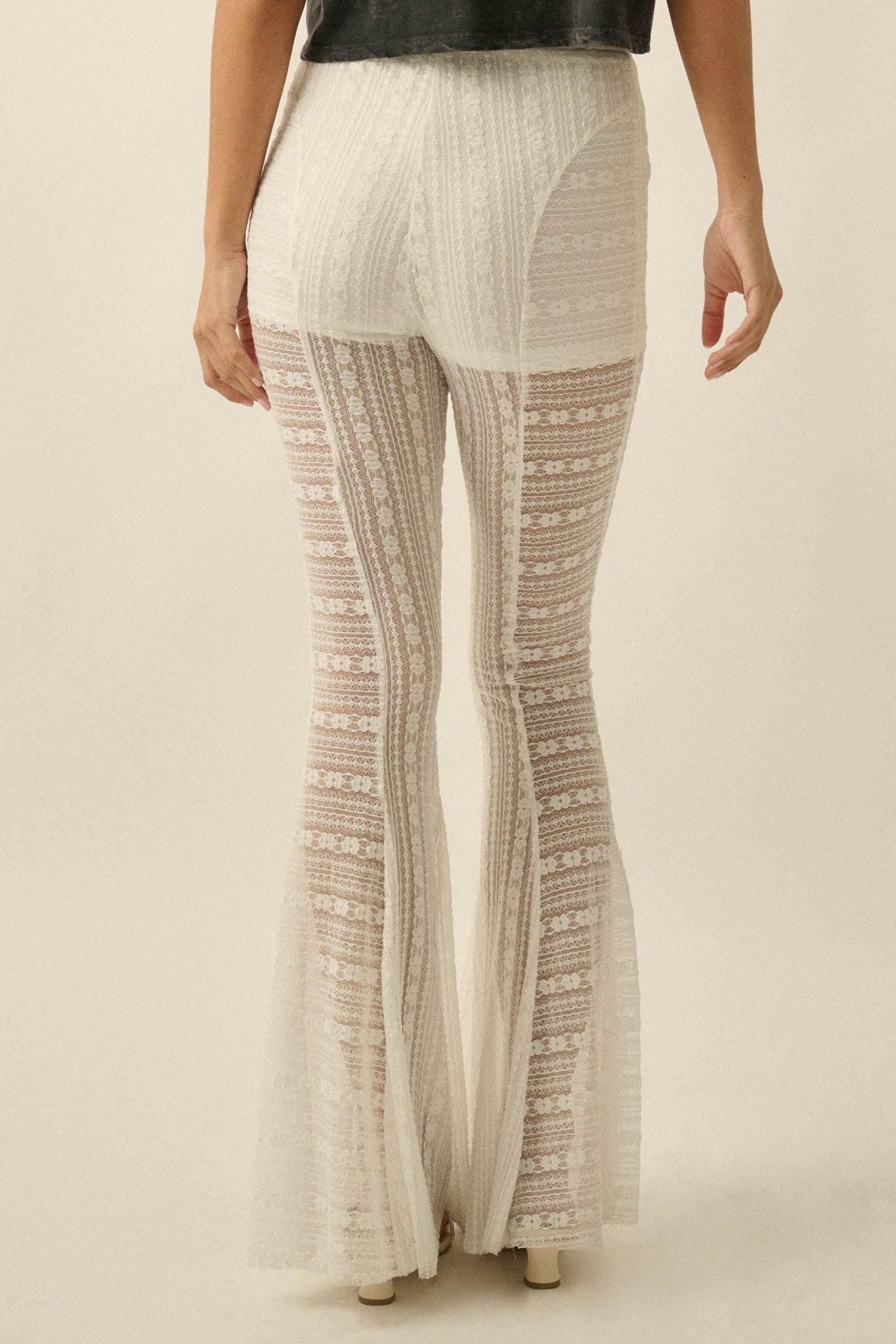Living Beautifully Floral Lace High-Waist Flare Pants