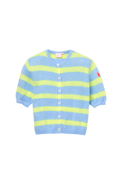 Light Blue with Yellow Stripe Short Sleeve Cardigan