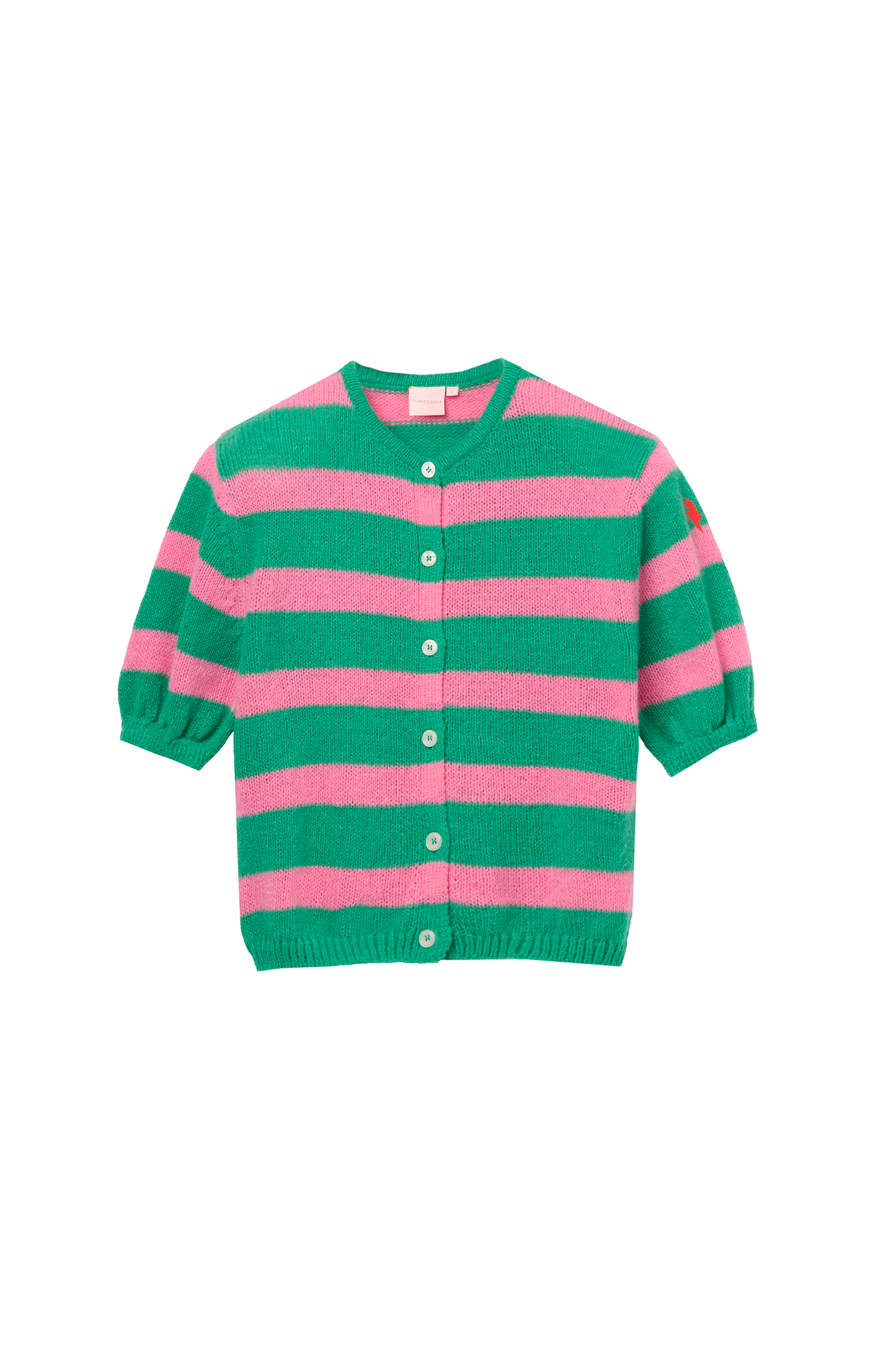 Green with Pink Stripe Short Sleeve Cardigan