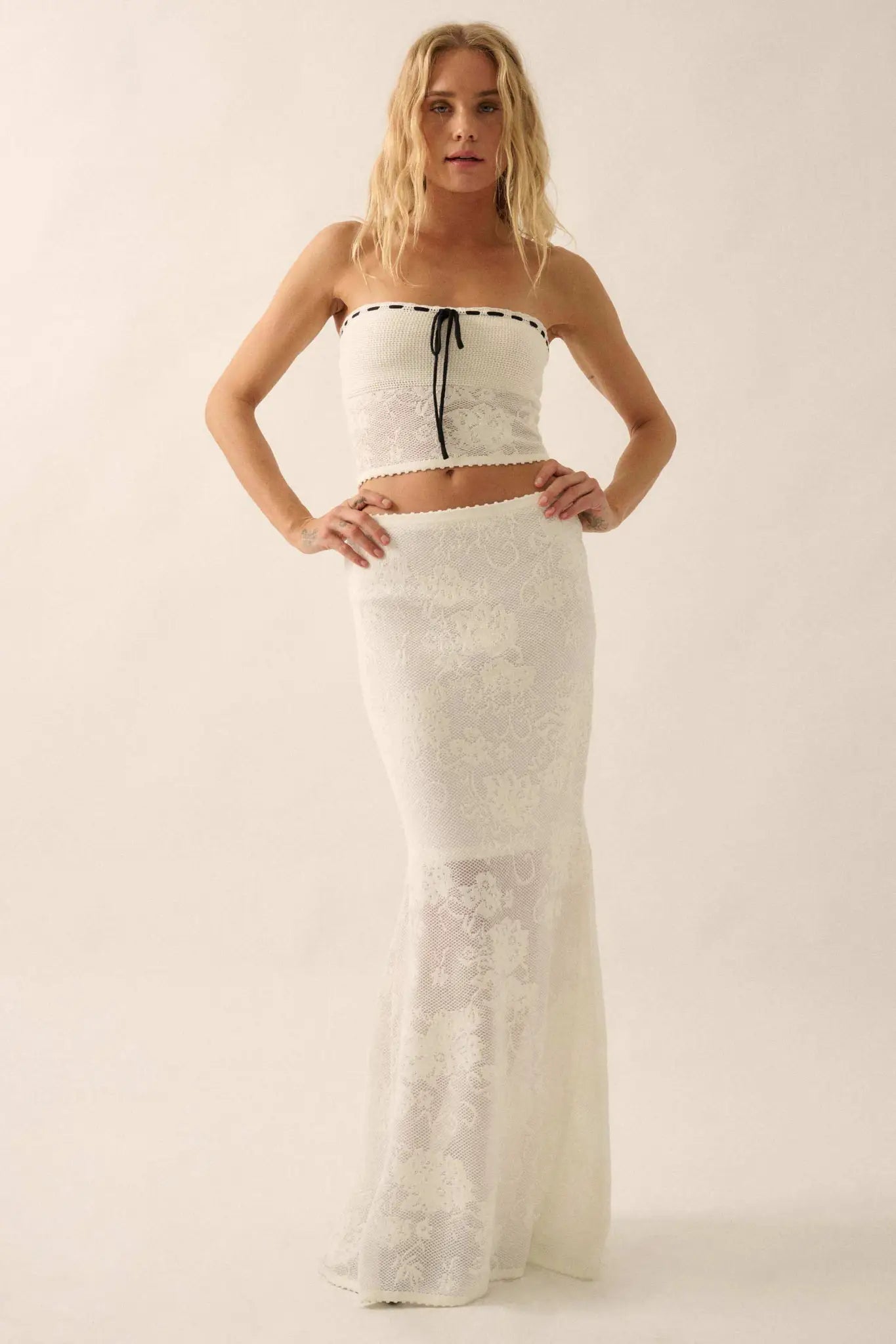 Beguiling Blooms Floral Lace Mermaid Maxi Skirt