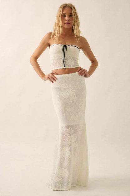 Beguiling Blooms Floral Lace Mermaid Maxi Skirt