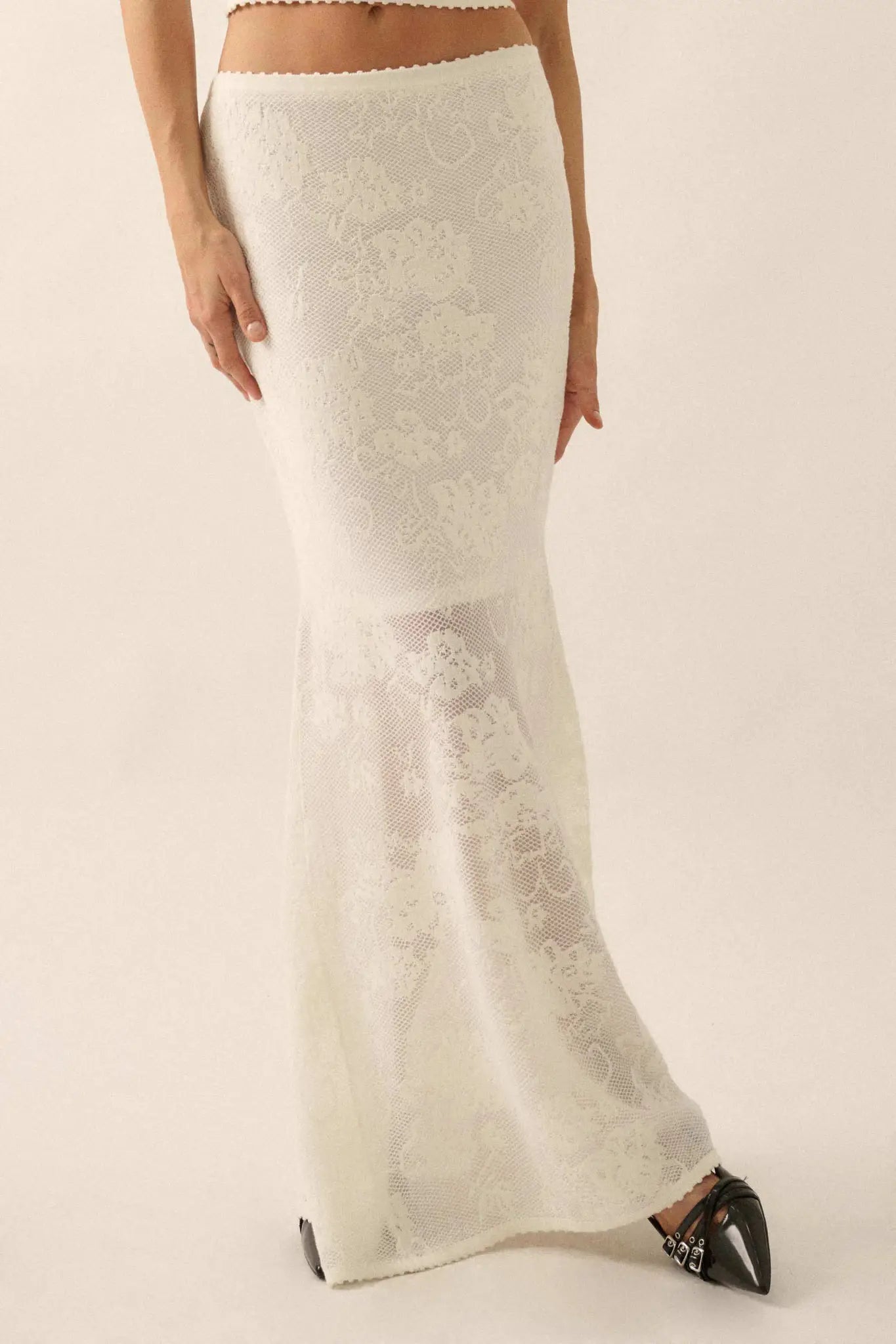 Beguiling Blooms Floral Lace Mermaid Maxi Skirt