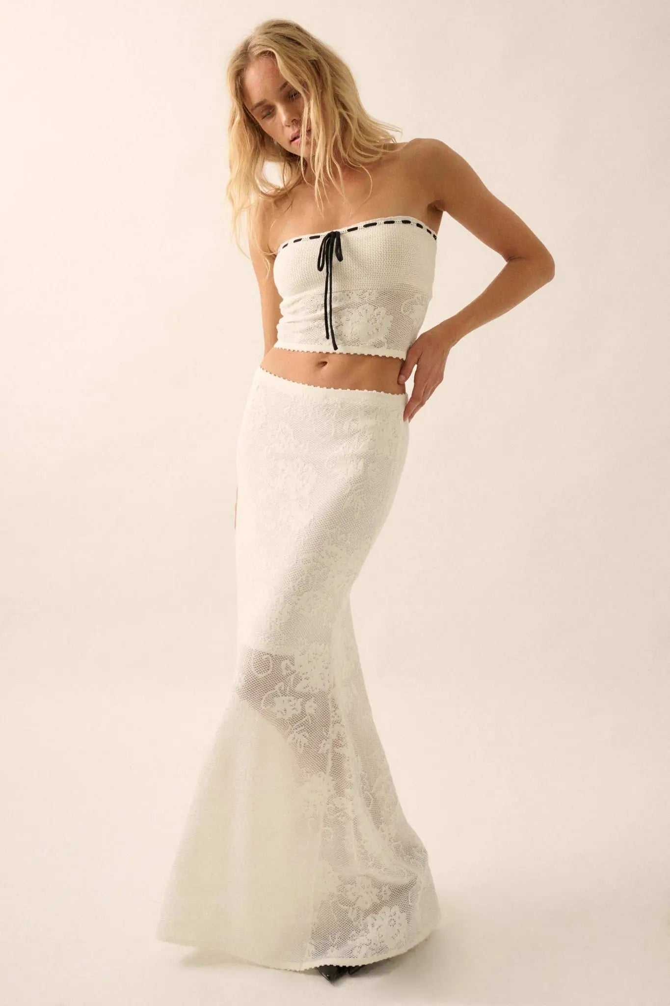 Beguiling Blooms Floral Lace Mermaid Maxi Skirt