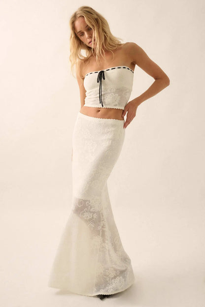 Beguiling Blooms Floral Lace Mermaid Maxi Skirt