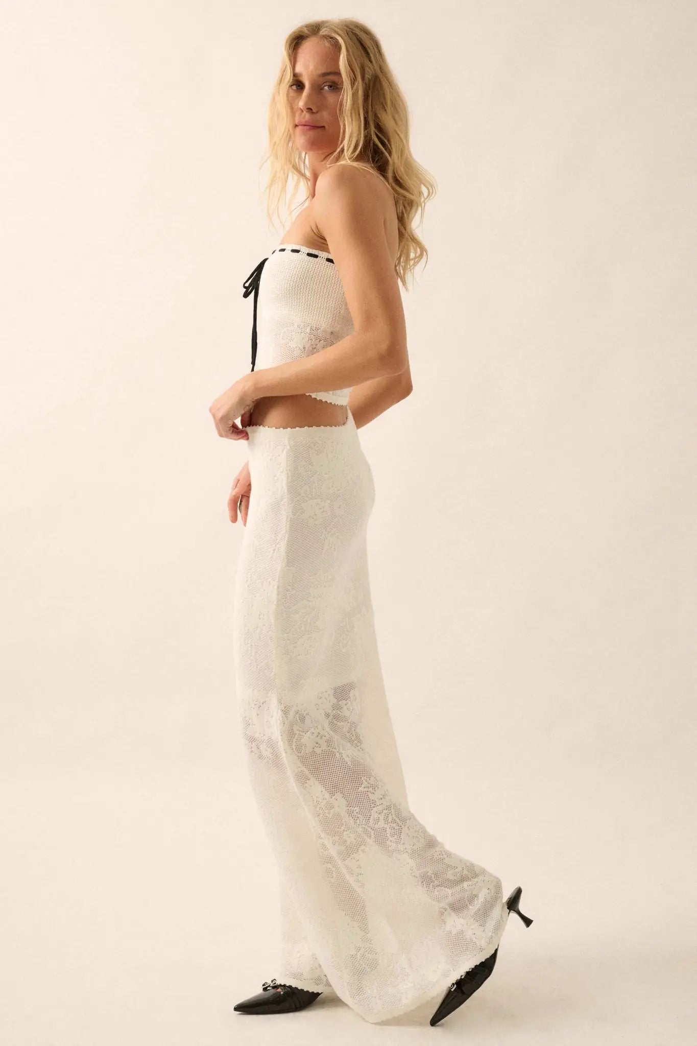 Beguiling Blooms Floral Lace Mermaid Maxi Skirt