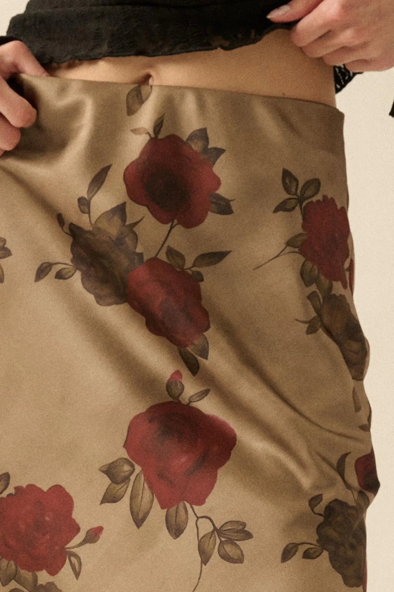 Days of Beauty Bias-Cut Floral Satin Maxi Skirt