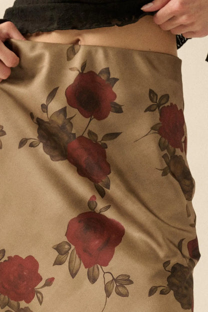 Days of Beauty Bias-Cut Floral Satin Maxi Skirt
