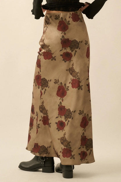 Days of Beauty Bias-Cut Floral Satin Maxi Skirt