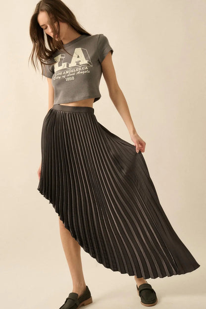 Sleek Pleats Asymmetrical Pleated Satin Skirt