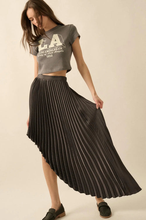 Sleek Pleats Asymmetrical Pleated Satin Skirt