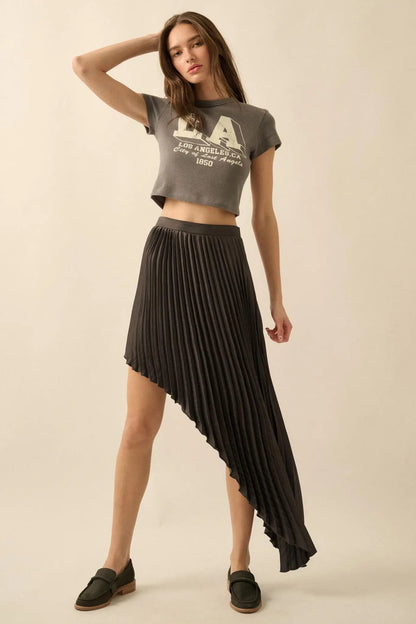 Sleek Pleats Asymmetrical Pleated Satin Skirt
