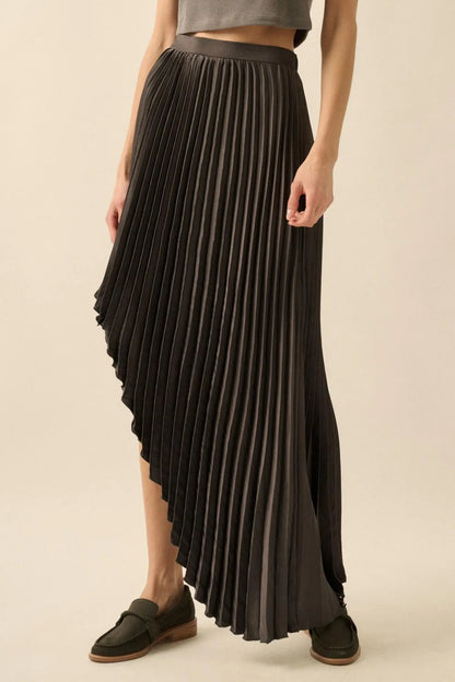 Sleek Pleats Asymmetrical Pleated Satin Skirt