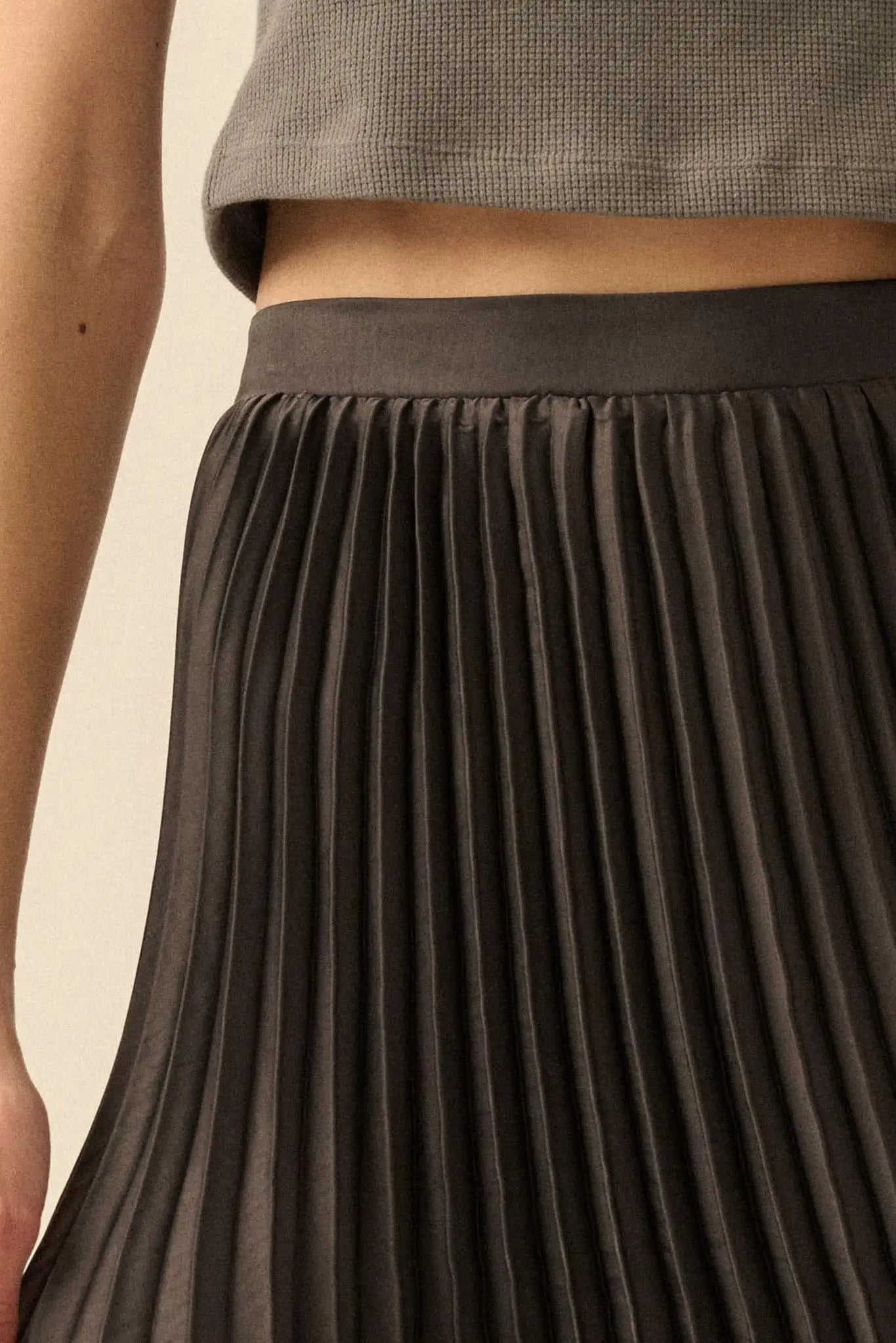 Sleek Pleats Asymmetrical Pleated Satin Skirt
