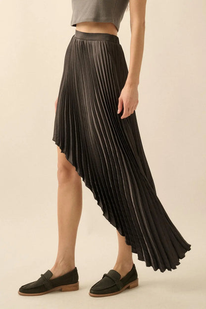 Sleek Pleats Asymmetrical Pleated Satin Skirt