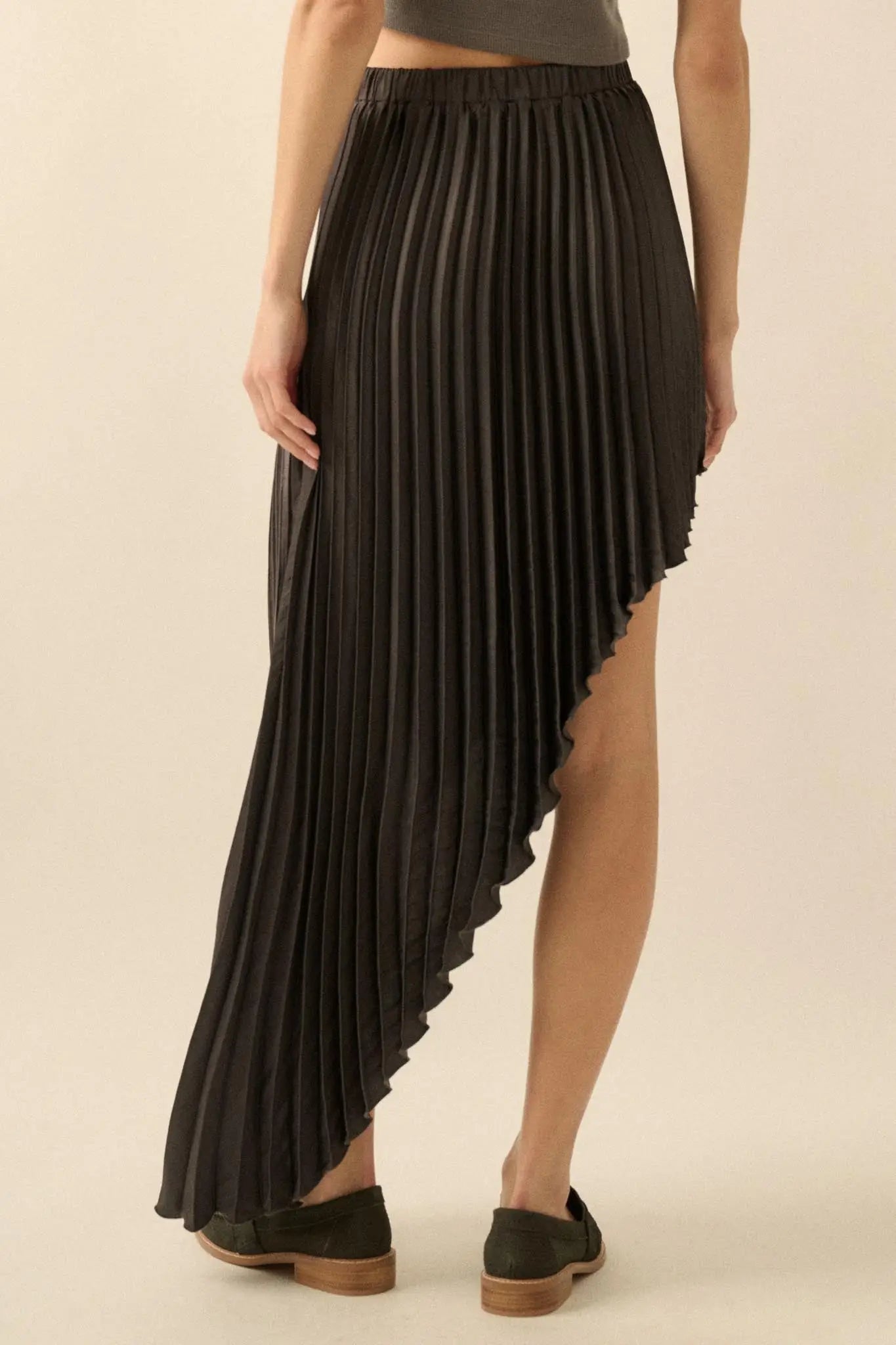 Sleek Pleats Asymmetrical Pleated Satin Skirt