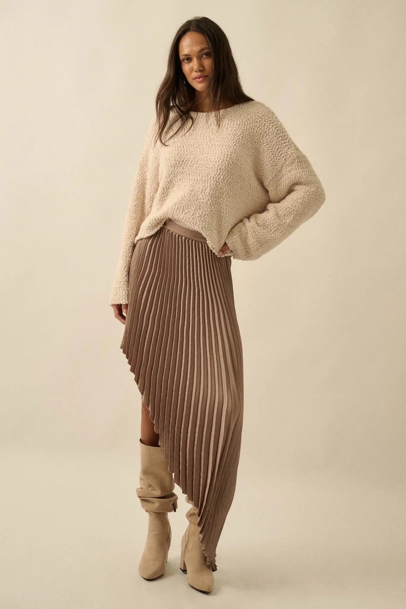 Sleek Pleats Asymmetrical Pleated Satin Skirt