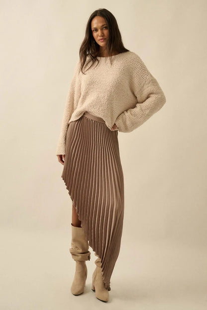 Sleek Pleats Asymmetrical Pleated Satin Skirt
