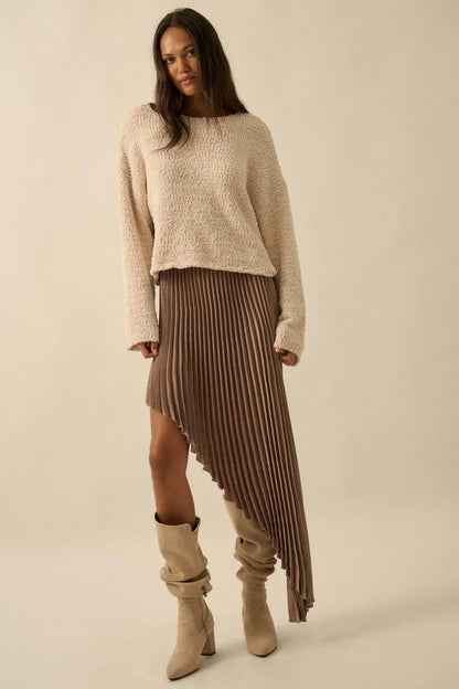 Sleek Pleats Asymmetrical Pleated Satin Skirt