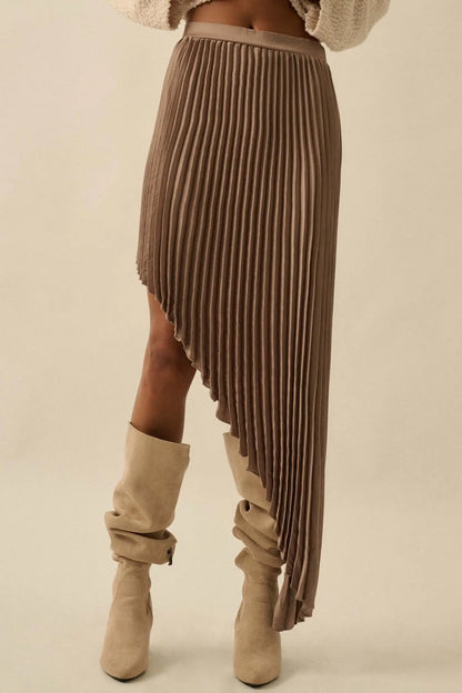 Sleek Pleats Asymmetrical Pleated Satin Skirt