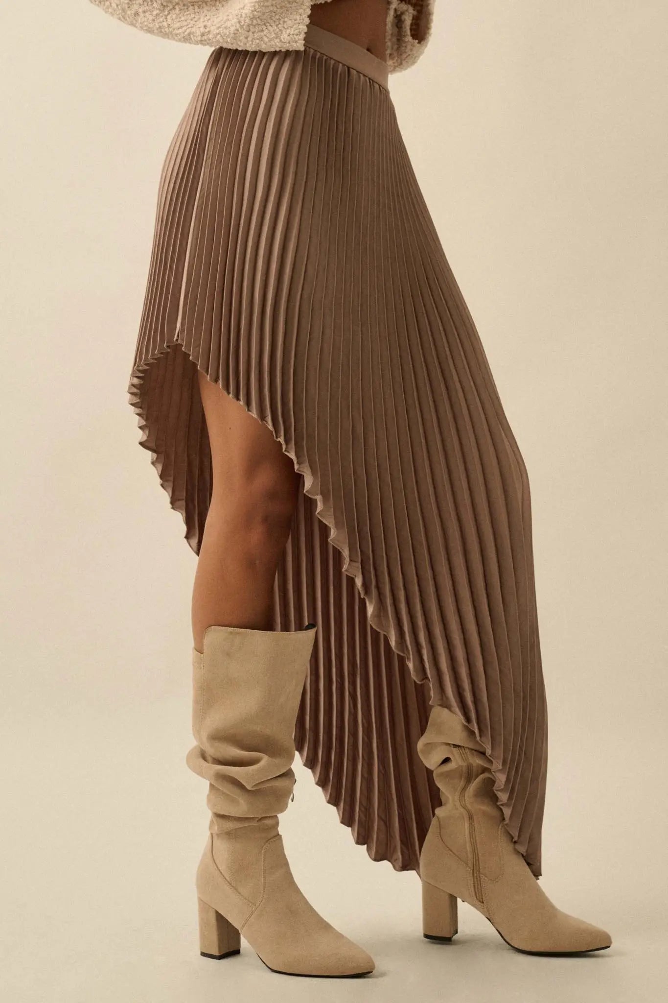 Sleek Pleats Asymmetrical Pleated Satin Skirt