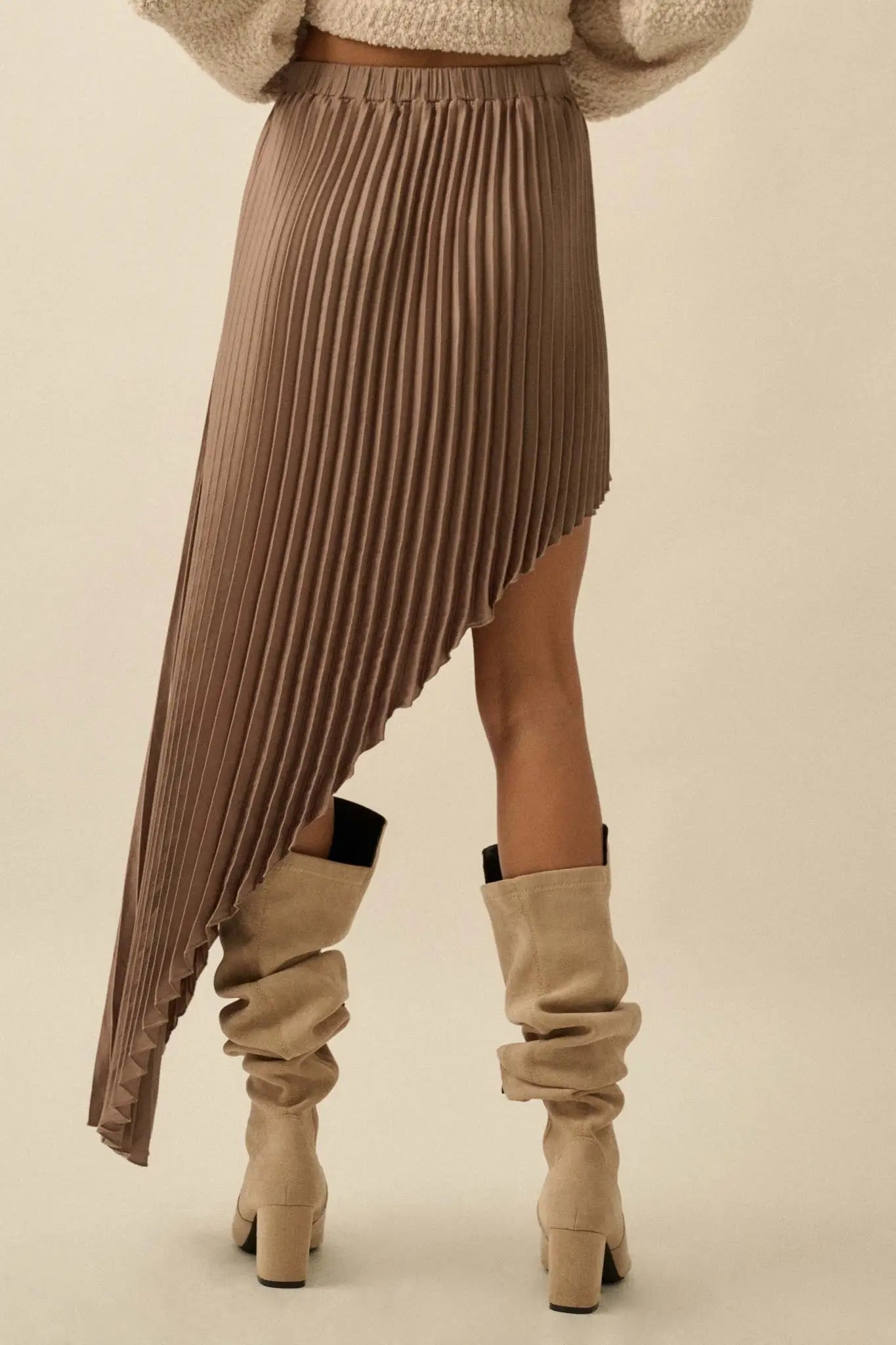 Sleek Pleats Asymmetrical Pleated Satin Skirt