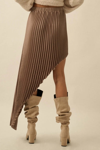 Sleek Pleats Asymmetrical Pleated Satin Skirt
