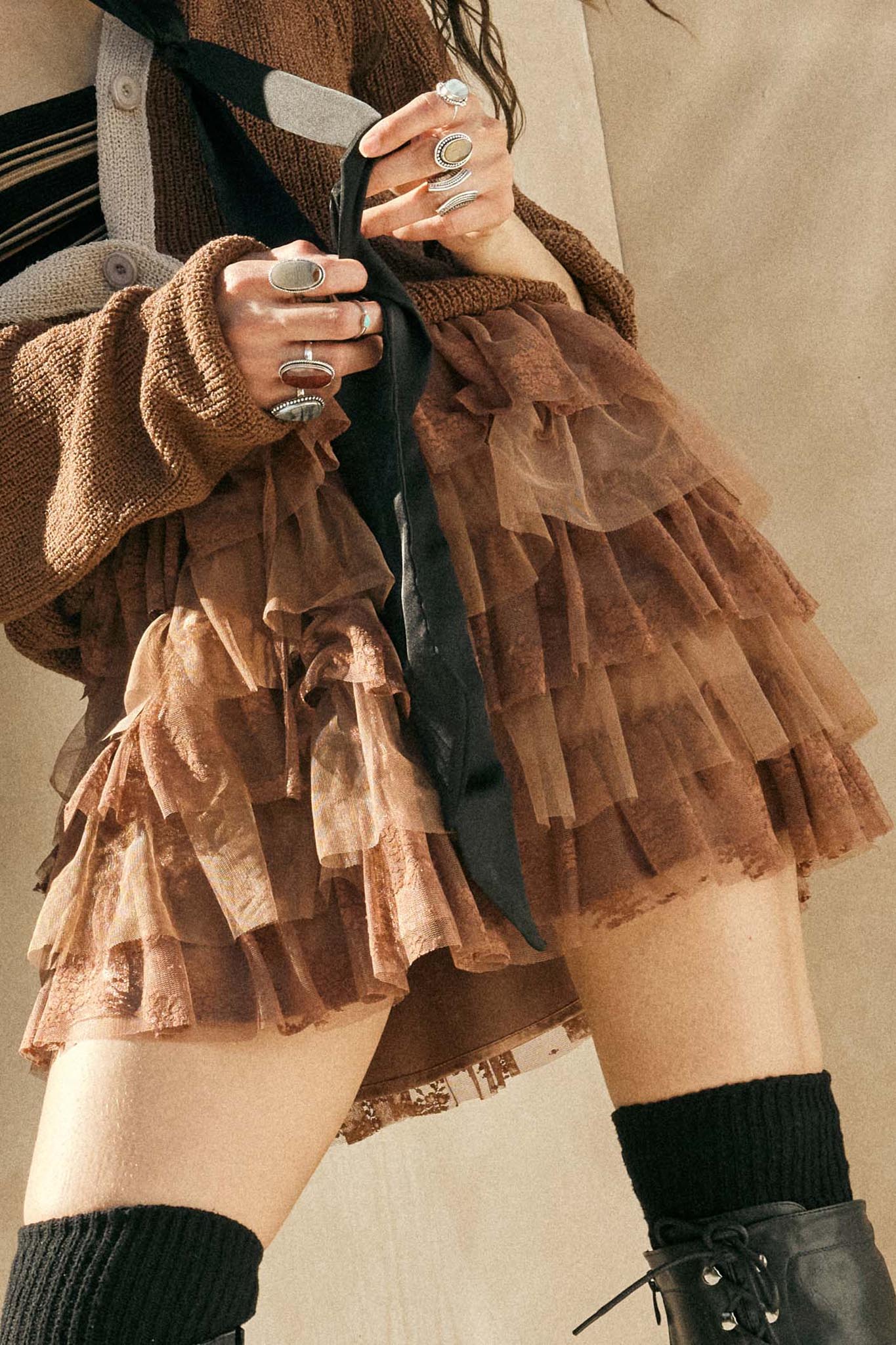 Dolled Up Lace and Mesh Tiered Ruffle Mini Skirt