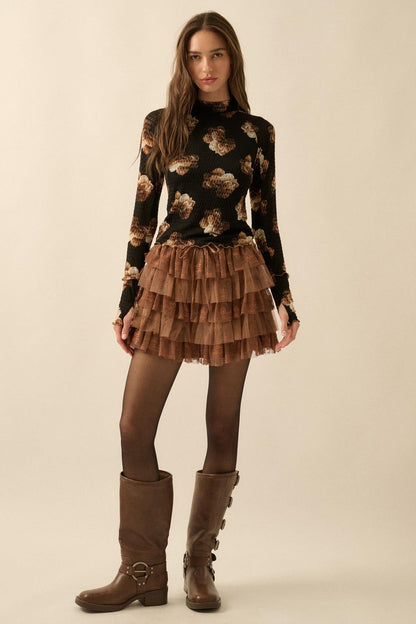 Dolled Up Lace and Mesh Tiered Ruffle Mini Skirt