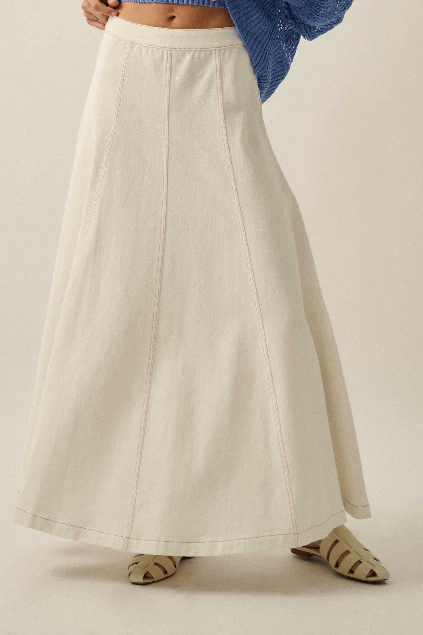 Jean Dream Denim A-Line Paneled Maxi Skirt