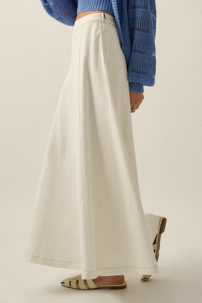 Jean Dream Denim A-Line Paneled Maxi Skirt
