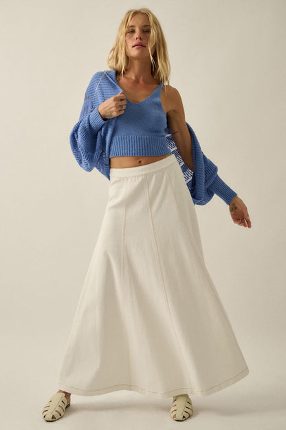 Jean Dream Denim A-Line Paneled Maxi Skirt