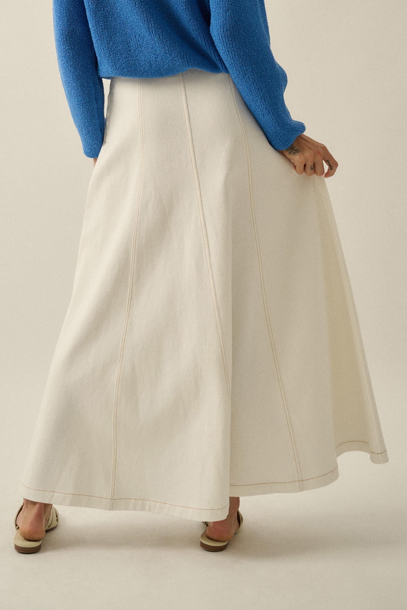 Jean Dream Denim A-Line Paneled Maxi Skirt