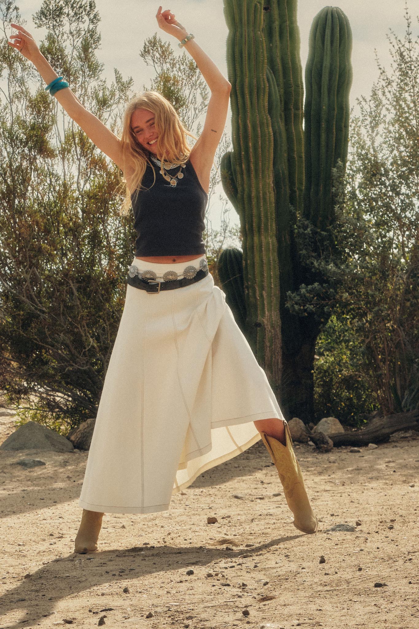 Jean Dream Denim A-Line Paneled Maxi Skirt