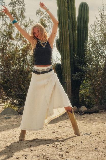 Jean Dream Denim A-Line Paneled Maxi Skirt