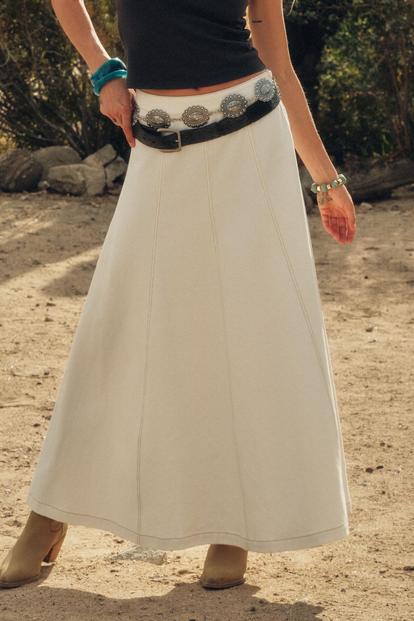 Jean Dream Denim A-Line Paneled Maxi Skirt