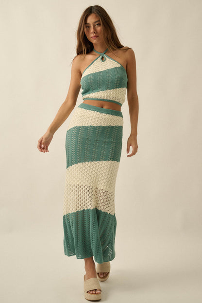 Horizon Line Colorblock Crochet-Knit Maxi Skirt