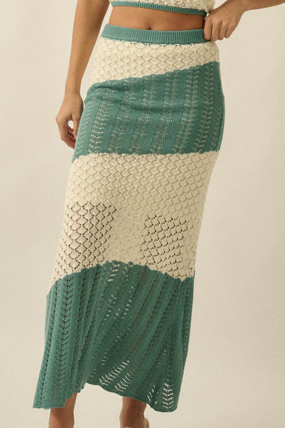 Horizon Line Colorblock Crochet-Knit Maxi Skirt